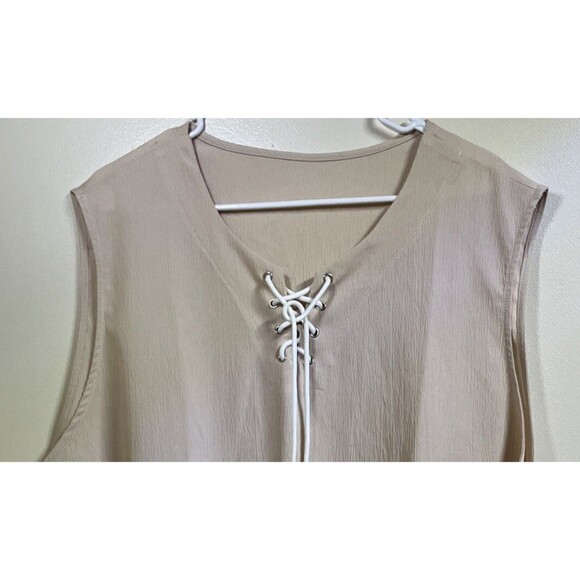 Women's Size 3XL Cream Sleeveess Blouse VNeck with Front Tie 100% Polyester - Picture 3 of 7